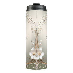 Ornate White Floral Thermal Tumbler