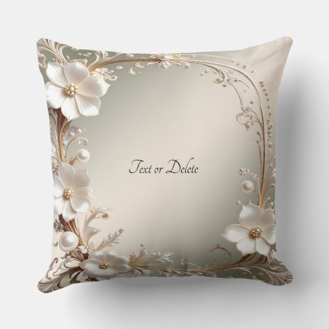 Ornate White Floral Throw Pillow (Back)