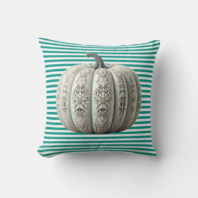 Ornate White Pumpkin Pillow (Front)