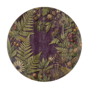 Ornate Wildflower Fern Berry Dark Purple Botanical Cutting Board