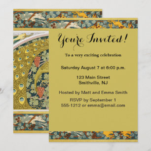 Ornate William Morris Style Peacock Grapevine Art Invitation