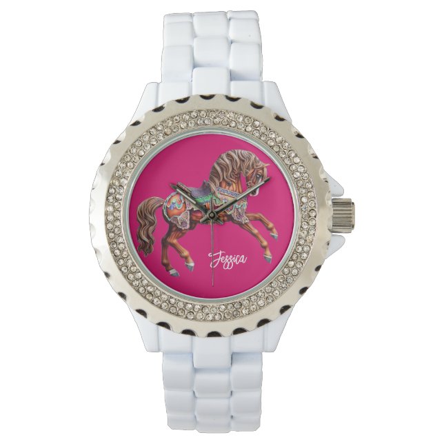 Ornate Wooden Carousel Horse Watch (Front)