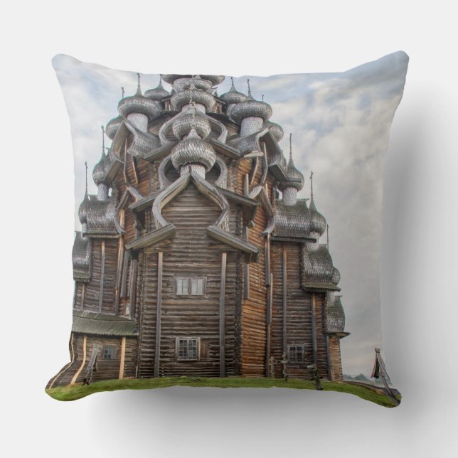 Ornate wooden church, Russia Throw Pillow (Front)