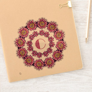 Ornated C Monogram With Cute Boho Flowers Pretty
