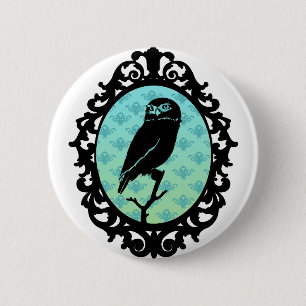 Ornated Framed Owl 2 Inch Round Button