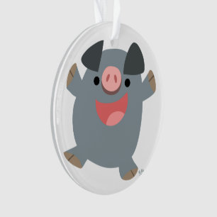 Ornement acrylique de cochon rebondi en caricature