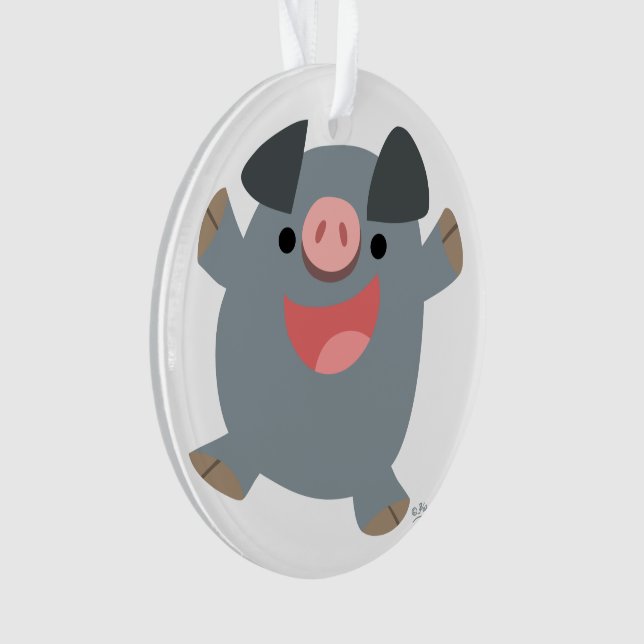 Ornement acrylique de cochon rebondi en caricature (devant)