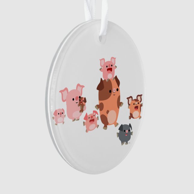 Ornement acrylique de famille de cochon de dessin  (devant)