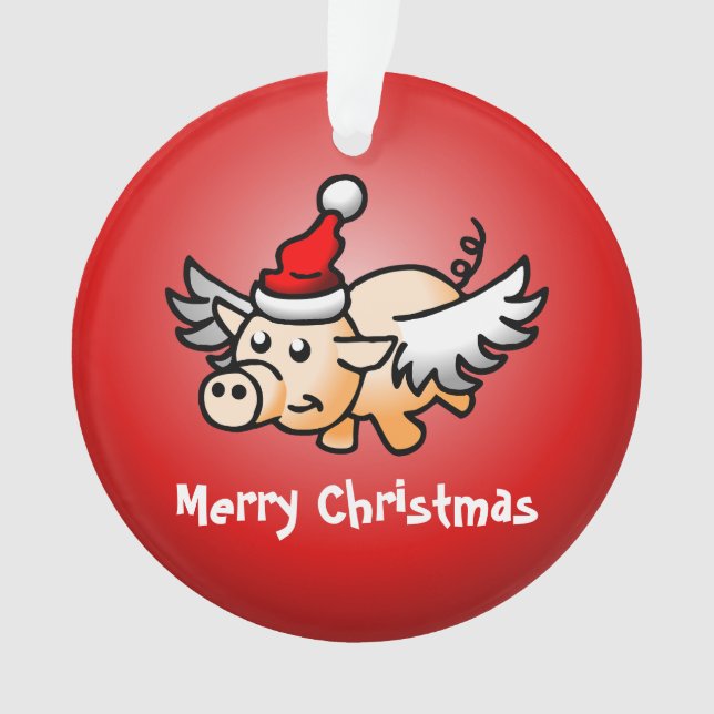 Ornement acrylique de Noël de porc volant (devant)