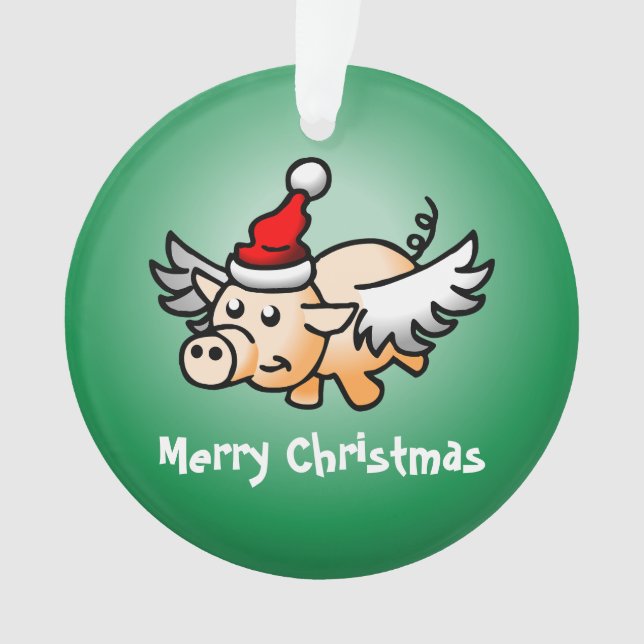 Ornement acrylique de Noël de porc volant (devant)