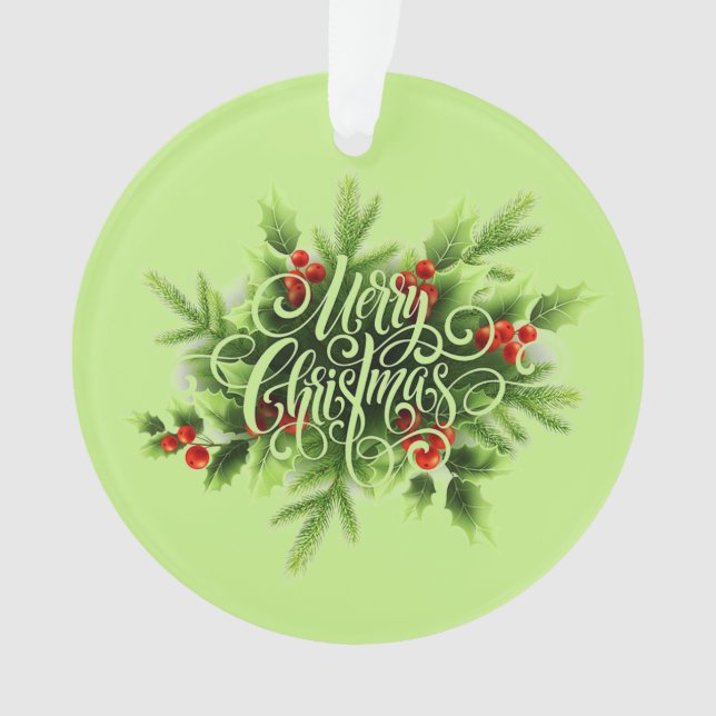 Ornement acrylique de Noël Holly Joyeux (devant)