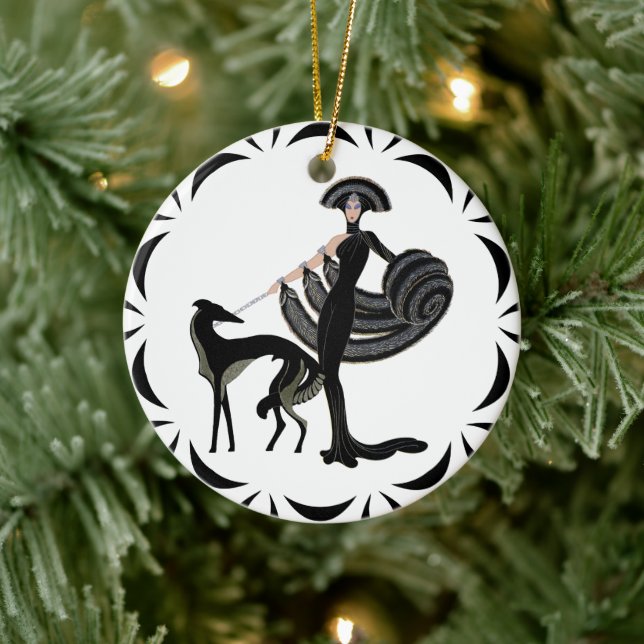 Ornement Art Déco en céramique Borzoi (Arbre)