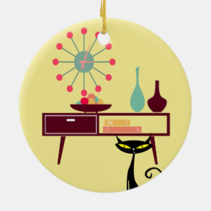 Ornement atomique de chat d'horloge de Starburst