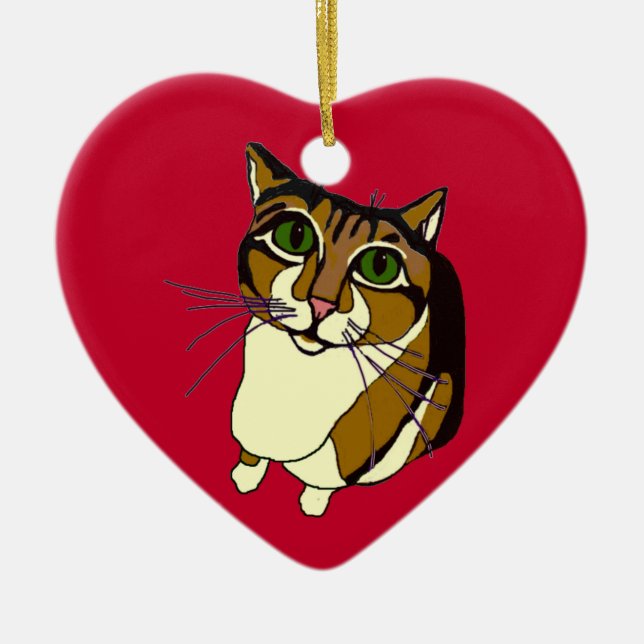 Ornement bariolé de coeur de chat (Devant)