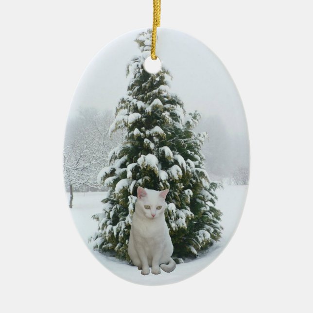 Ornement blanc de Noël de Kitty (Devant)