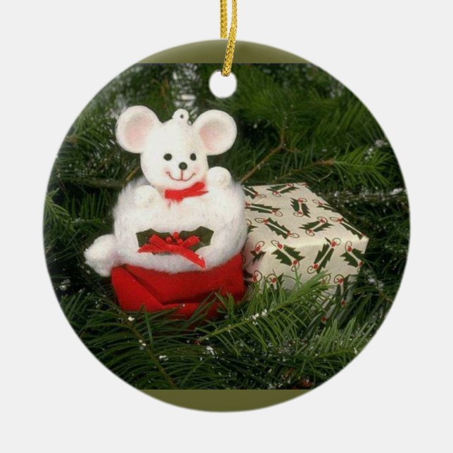 Ornement blanc de Noël de souris (Devant)