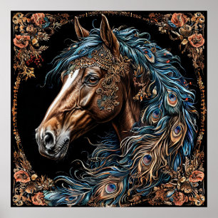 🐎 Ornement bleu Cheval Art mural 💙 Crinière bleu
