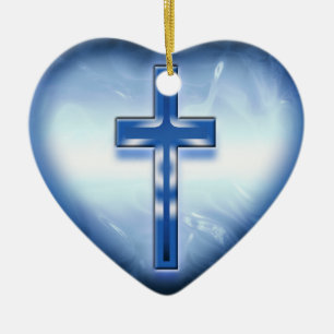 ORNEMENT BLEU DE CROIX DE COEUR
