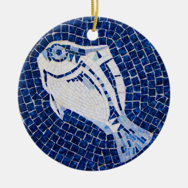 Ornement bleu de mosaïque de poissons (Devant)