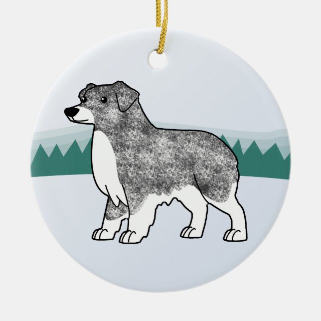 Ornement bleu de Noël de Merle de berger (Devant)
