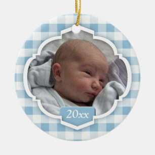 Ornement bleu de photo de guingan de ęr Noël du