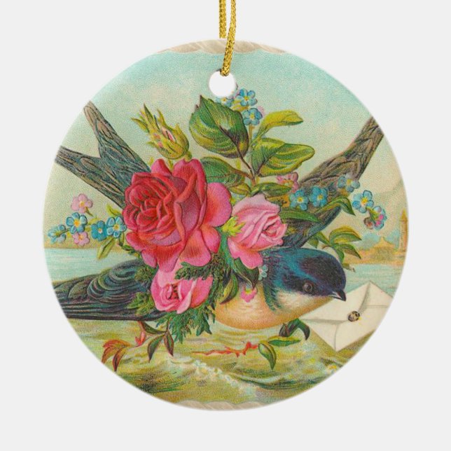Ornement bleu victorien de Noël d'oiseau (Devant)
