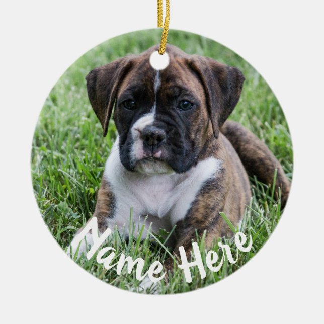 Ornement Brindle de Noël de chiot de boxeur (Devant)