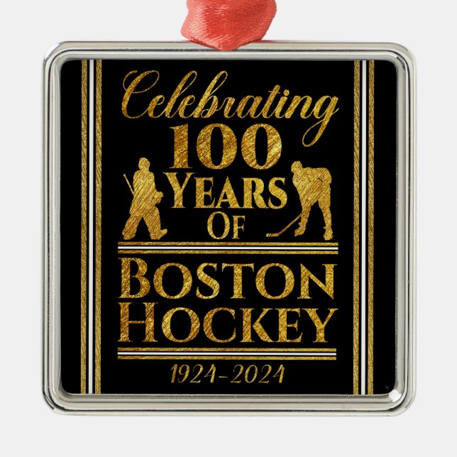 Ornement Carré Argenté 100 Ans De Hockey À Boston (Devant)