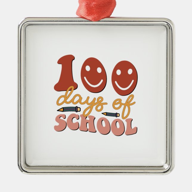 Ornement Carré Argenté 100 Jours D'École (Devant)