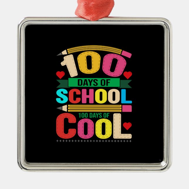 Ornement Carré Argenté 100 Jours D'École 100 Jours De Cool (Devant)