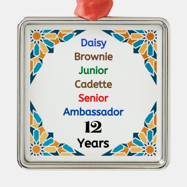 Ornement Carré Argenté 12 ans en Scoutisme Jalon Ambassadeur Grad (Devant)