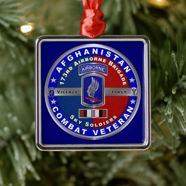 Ornement Carré Argenté 173rd Airborne Brigade Afghanistan Vet Christmas (Arbre)