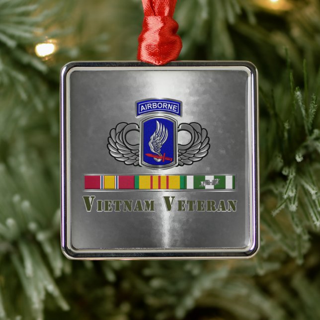 Ornement Carré Argenté 173rd Airborne Brigade Vietnam Vet Christmas (Arbre)