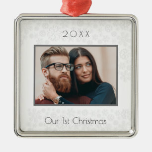 Ornement Carré Argenté 1st Christmas married couple photo white