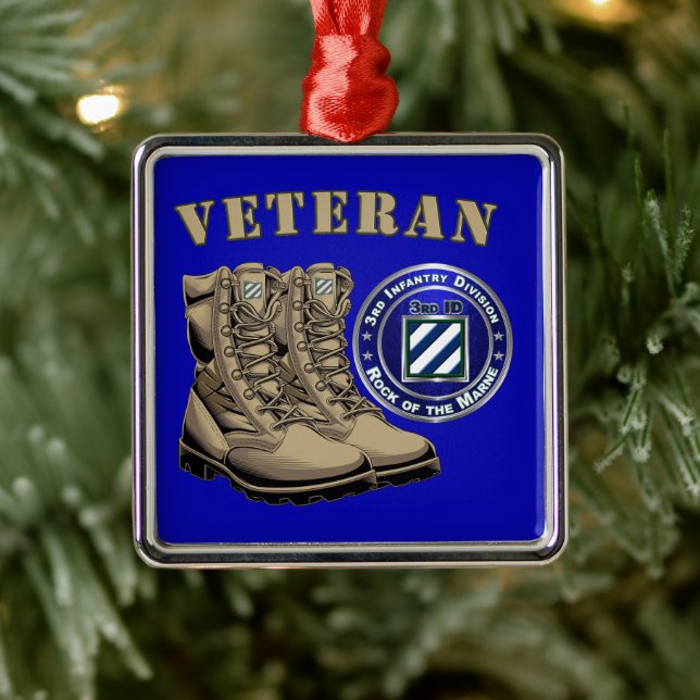 Ornement Carré Argenté 3rd ID Infantry Division Christmas (Arbre)