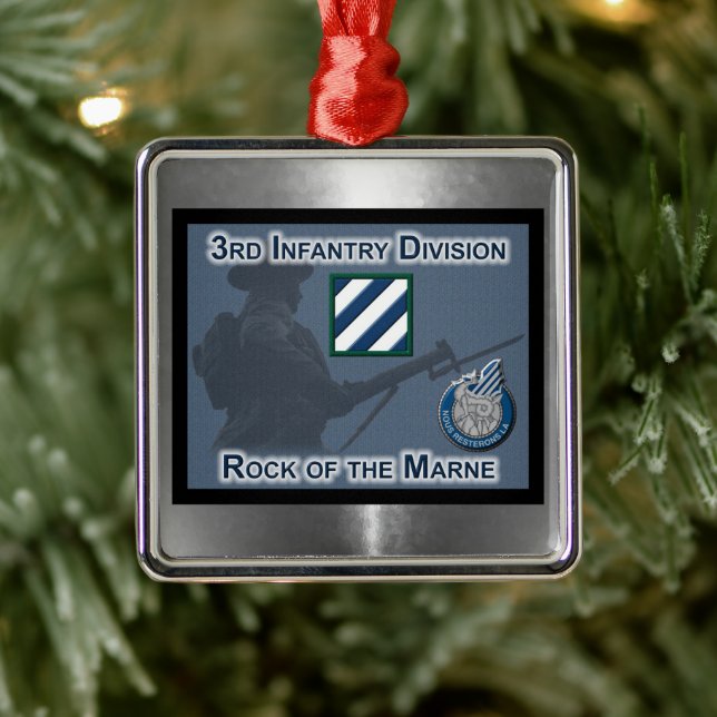 Ornement Carré Argenté 3rd ID Infantry Division Christmas (Arbre)