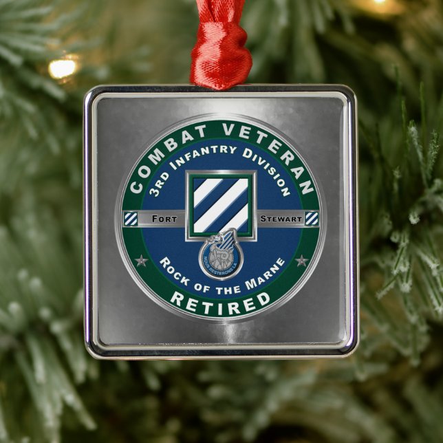 Ornement Carré Argenté 3rd ID Infantry Division Christmas Retired (Arbre)
