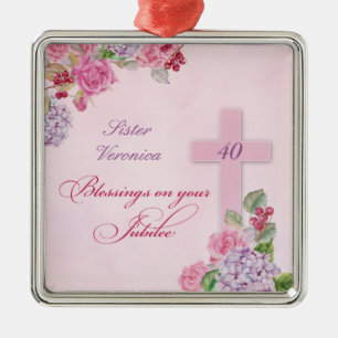 Ornement Carré Argenté 40th Anniversary of Religious Life Catholic Nun
