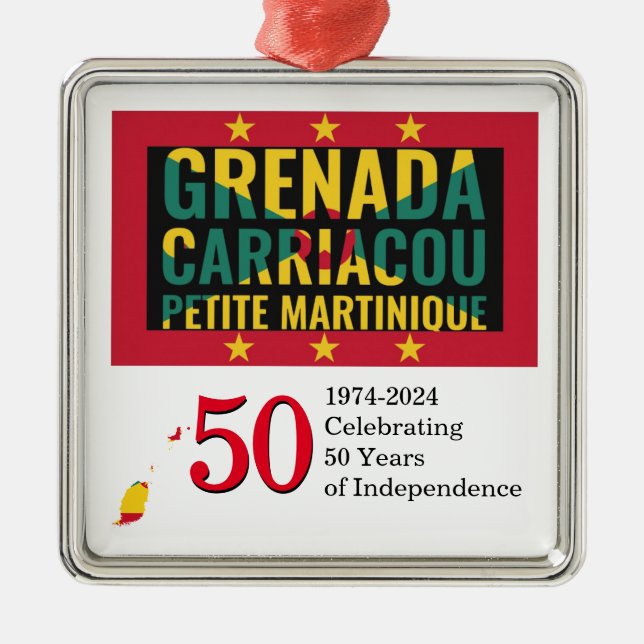 Ornement Carré Argenté 50e anniversaire de l'indépendance du GRENADIAN 20 (Devant)