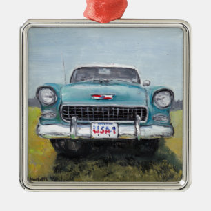 Ornement Carré Argenté '55 Chevy Car Art Ornament