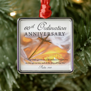 Ornement Carré Argenté 60e anniversaire d'ordination, bougie croisée