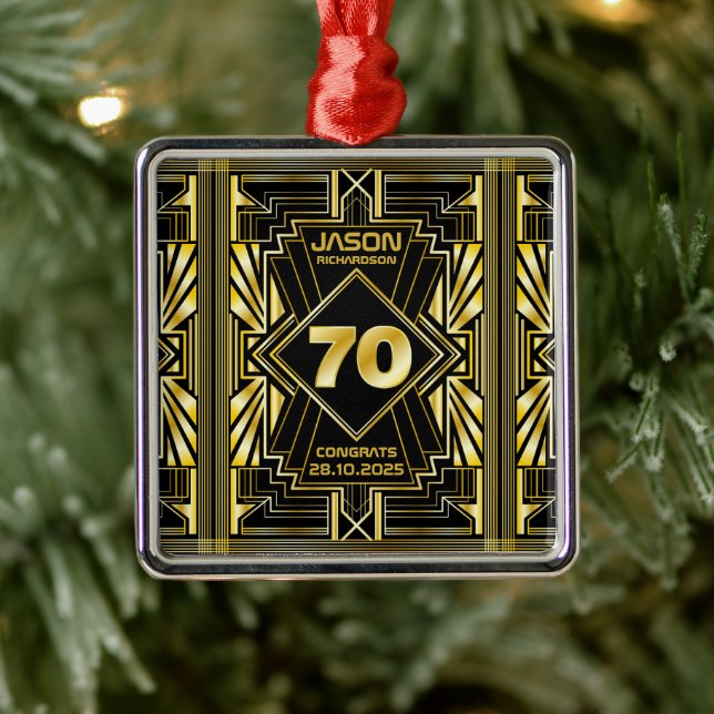 Ornement Carré Argenté 70e jour de Birthday Art Deco Gold Black Great Gat (Arbre)