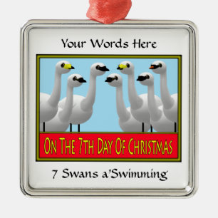 Ornement Carré Argenté 7 cygnes nageant