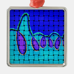 Ornement Carré Argenté Abstrait bleu français avec texture tissée