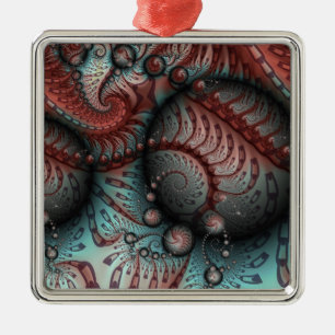 Ornement Carré Argenté Abstrait Fantaisie Vive Art Fractal Brun Bleu