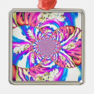 Ornement Carré Argenté Abstraite orchidée rose mandala rose rétro