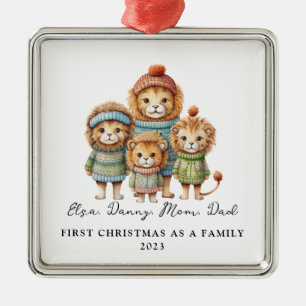 Ornement Carré Argenté Adoption de l'enfant Premier Noël en tant que Lion