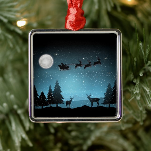 Ornement Carré Argenté Adorable Rindeer La Nuit (Arbre)