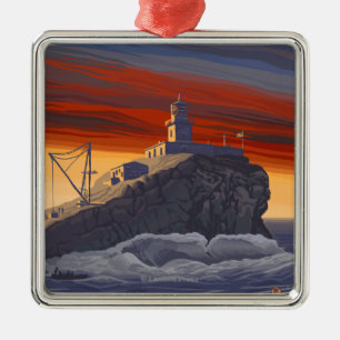 Ornement Carré Argenté Affiche de Vintage voyage de phare de Tillamook