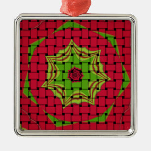 Ornement Carré Argenté African Lovely Design rouge tissé